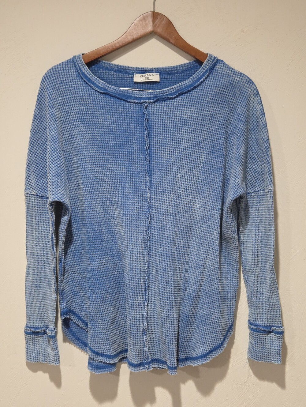 Zenana Oversized Waffle Knit Long Sleeve Top Size S/M